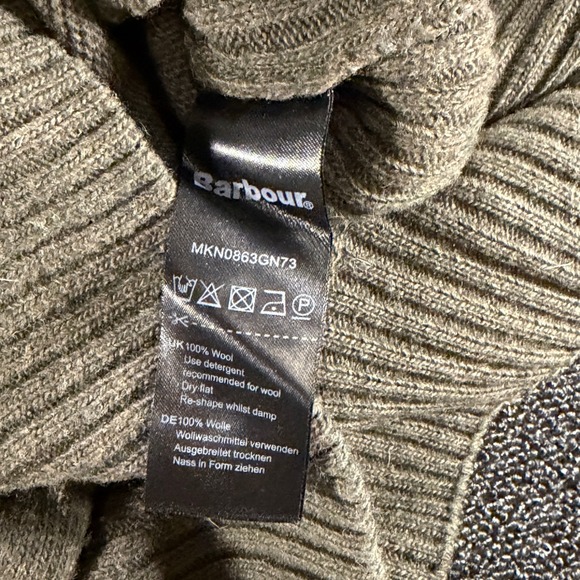 Barbour Jumper Sweater Men's Large 1/4 Zip Olive Green Red Contrast 100% Wool - Picture 8 of 11